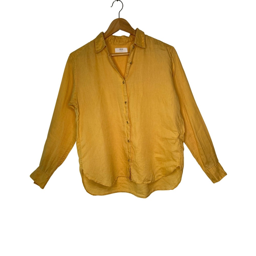 Uniqlo Premium 100% Linen Long-Sleeve Shirt Women's M Lightweight Button Front